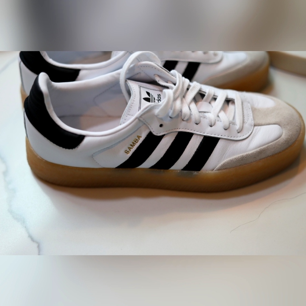 Gently Used Adidas Samba White Black Gum Sole Sneakers